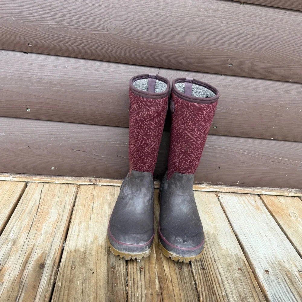 Bogs Whiteout Fleck Winter Boots Womens 10 Burgundy Waterproof Insulated